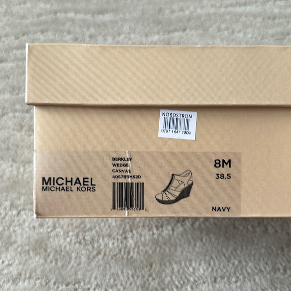 Michael Michael Kors Berkeley Blue Canvas Front Zip Espadrille Wedge Sandals 8M - Picture 15 of 16